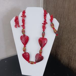 Heart necklace w/ bracelet  and earrings